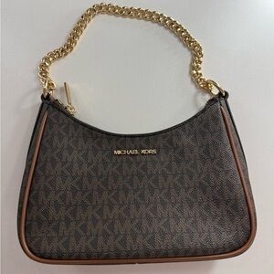 Michael Kors Dark Brown Shoulder Bag with Gold Chain